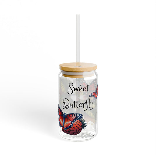 A1) Sipper Glass, 16oz 'Sweet Butterfly'